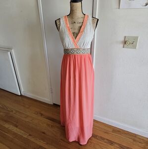 Flying Tomato Coral and Ivory Lined Summer Maxi Dress